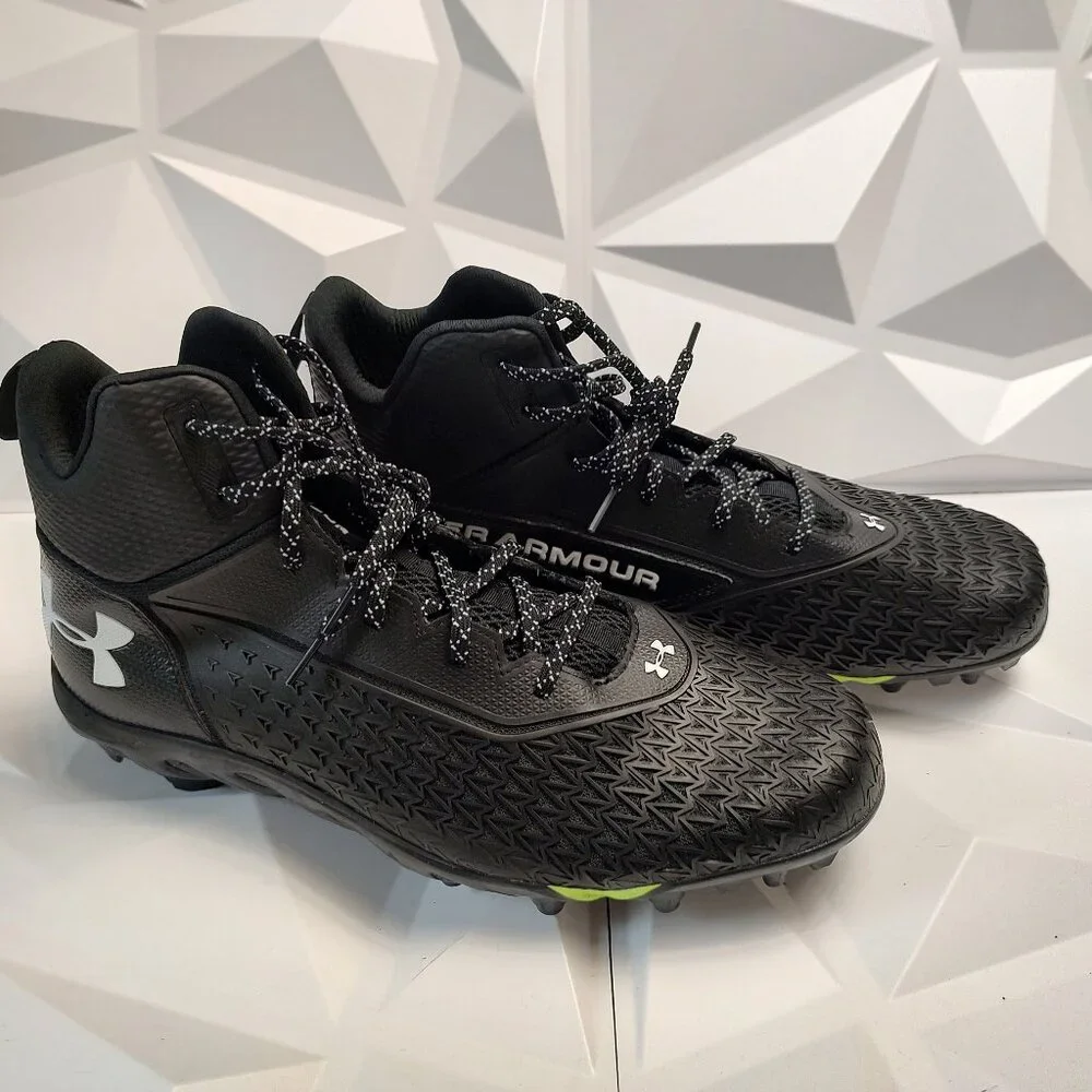 Under Armour Mens Football Cleat 16 Black White Shoe Lacrosse Spine Hammer - Picture 4 of 12